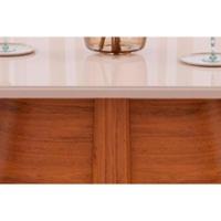 Mesa Para Cozinha Ryze Com Tampo Madeirado Vidro Curvo 180x100cm Freijó Off White Dj Móveis - 3