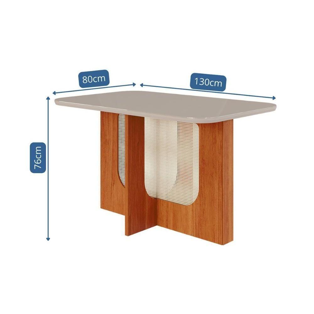 Mesa Para Cozinha Louise Com Tampo Madeirado Com Vidro 130x80cm Cinamomo Off White Cimol - 3