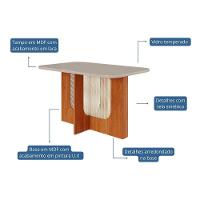 Mesa Para Cozinha Louise Com Tampo Madeirado Com Vidro 130x80cm Cinamomo Off White Cimol - 2