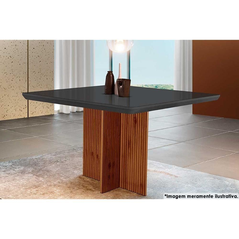 Mesa Para Cozinha Berlim Com Tampo 90x90cm Madeirado Vidro Canto Curvo Imbuia Ripado 3d Grafite Rufato - 1