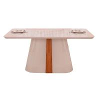 Mesa Para Cozinha Ryze Com Tampo Madeirado Vidro Curvo 180x100cm Off White Freijó Off White Dj Móveis - 1