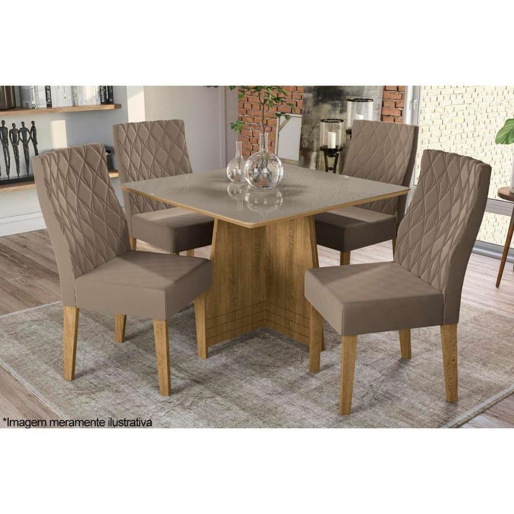 Mesa Para Cozinha Lótus Com Tampo Madeirado Com Vidro 105x105m Freijó Off White Kappesberg - 1