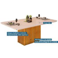 Mesa Para Cozinha Canes Com Tampo Madeirado Com Vidro Curvo 200x100cm Cedro Off White Dj Móveis - 3