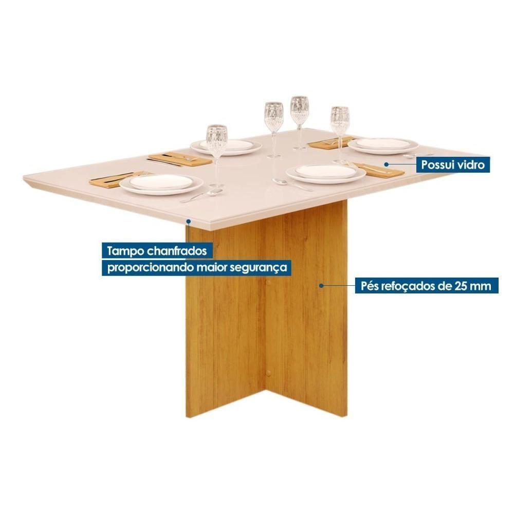 Mesa Para Cozinha Hera Com Tampo Madeirado Com Vidro Reto 120x90cm Cedro Off White Dj Móveis - 3
