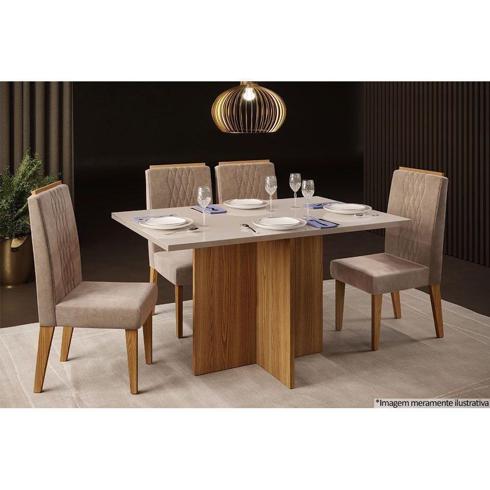 Mesa Para Cozinha Hera Com Tampo Madeirado Com Vidro Reto 120x90cm Cedro Off White Dj Móveis - 7