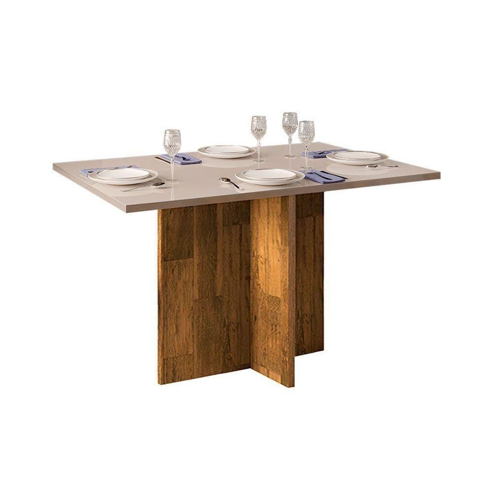 Mesa Para Cozinha Hera Com Tampo Madeirado Com Vidro Reto 120x90cm Cedro Off White Dj Móveis - 8