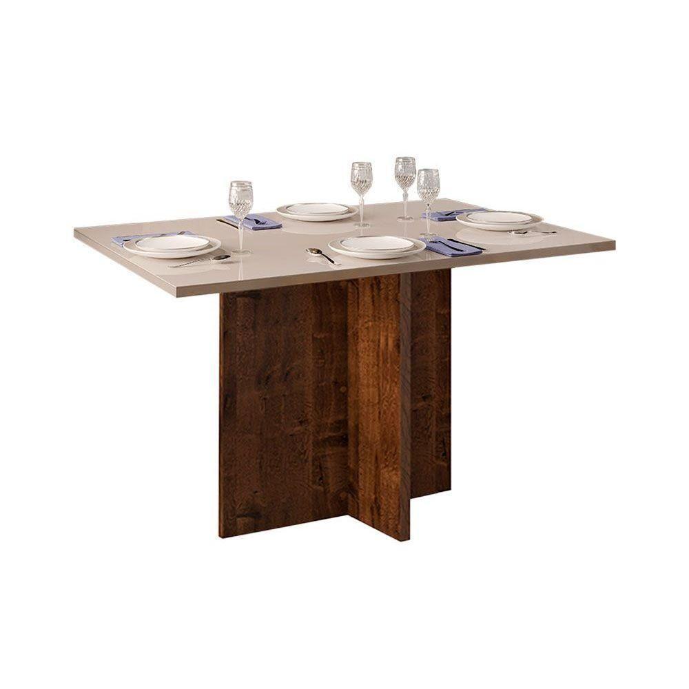 Mesa Para Cozinha Hera Com Tampo Madeirado Com Vidro Reto 120x90cm Cedro Off White Dj Móveis - 9