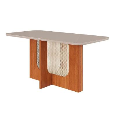 Mesa Para Cozinha Louise Com Tampo Madeirado Com Vidro 160x80cm Cinamomo Off White Cimol