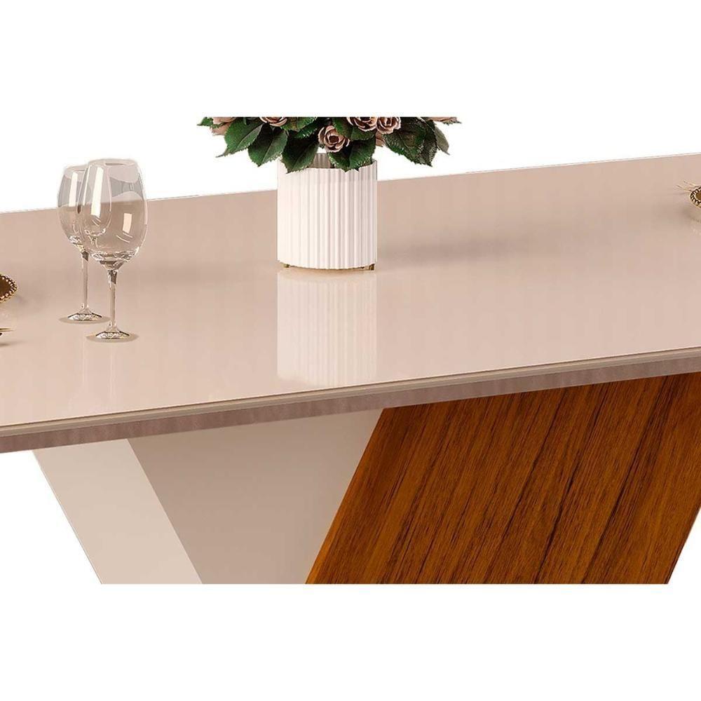 Mesa Para Cozinha Rubi Com Tampo Madeirado Com Vidro Curvo 170x90cm Cedro Off White Off White Dj Móveis - 6