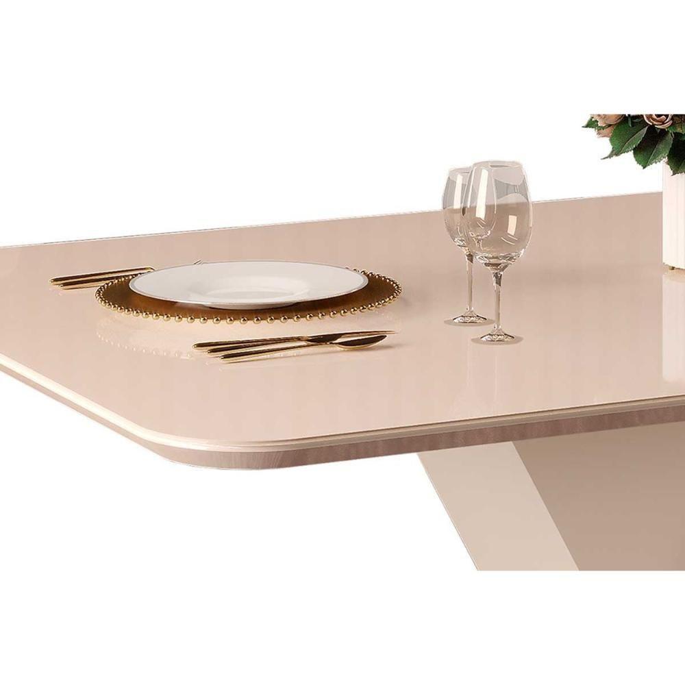 Mesa Para Cozinha Rubi Com Tampo Madeirado Com Vidro Curvo 170x90cm Cedro Off White Off White Dj Móveis - 7