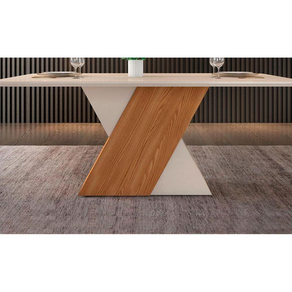 Mesa Para Cozinha Rubi Com Tampo Madeirado Com Vidro Curvo 170x90cm Cedro Off White Off White Dj Móveis - 9