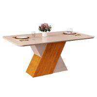 Mesa Para Cozinha Rubi Com Tampo Madeirado Com Vidro Curvo 170x90cm Cedro Off White Off White Dj Móveis - 1