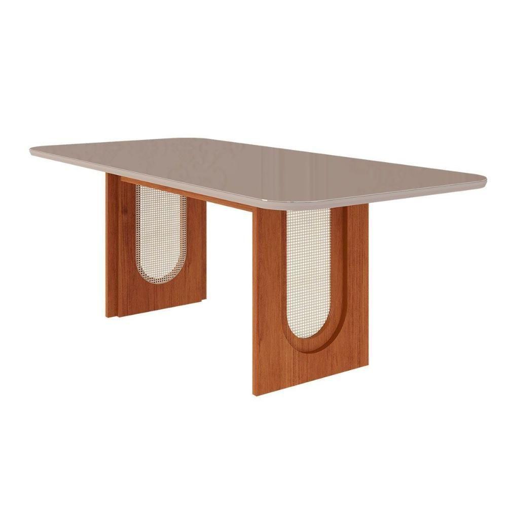 Mesa Para Cozinha Valentina Com Tampo Madeirado Com Vidro Reto 210x100cm Cinamomo Off White Cimol - 1