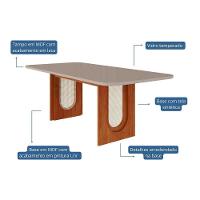 Mesa Para Cozinha Valentina Com Tampo Madeirado Com Vidro Reto 210x100cm Cinamomo Off White Cimol - 2