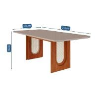 Mesa Para Cozinha Valentina Com Tampo Madeirado Com Vidro Reto 210x100cm Cinamomo Off White Cimol - 3