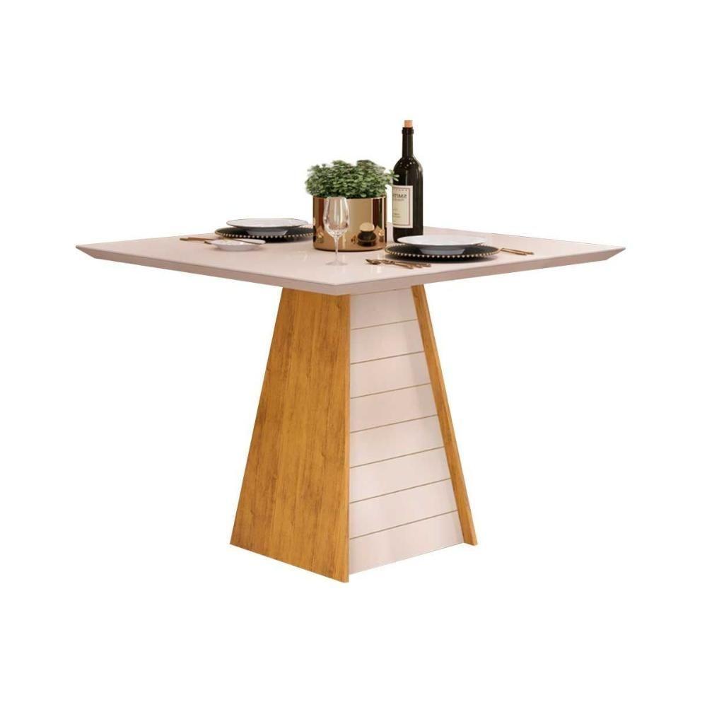 Mesa Para Cozinha Fler Com Tampo Madeirado Com Vidro 90x90cm Cedro Off White Off White Dj Móveis - 1