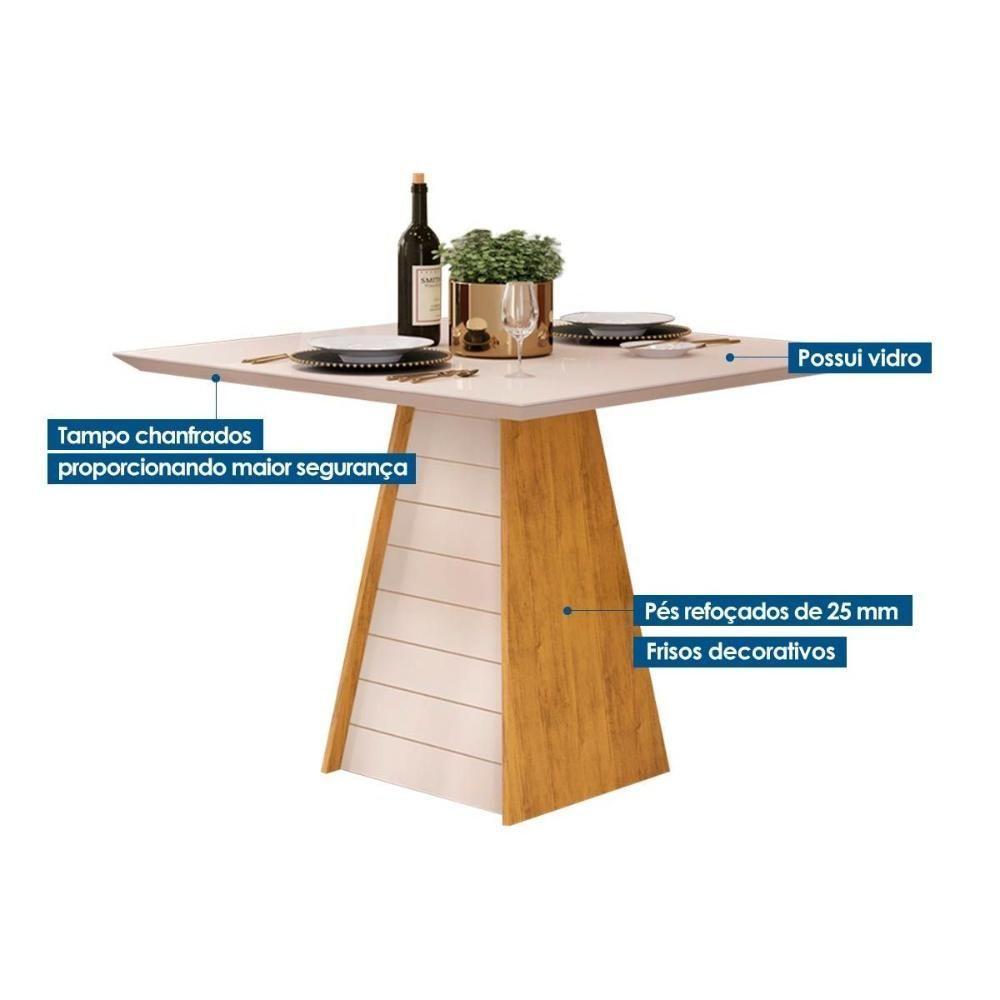 Mesa Para Cozinha Fler Com Tampo Madeirado Com Vidro 90x90cm Cedro Off White Off White Dj Móveis - 3