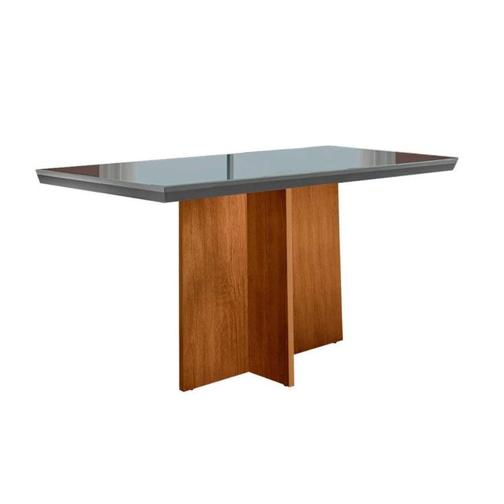 Mesa Para Cozinha Berlim Com Tampo 120x80cm Madeirado Vidro Canto Curvo Imbuia Ripado 3d Grafite Rufato - 1