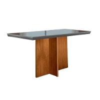 Mesa Para Cozinha Berlim Com Tampo 120x80cm Madeirado Vidro Canto Curvo Imbuia Ripado 3d Grafite Rufato - 1