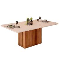 Mesa Para Cozinha Canes Com Tampo Madeirado Com Vidro Curvo 200x100cm Freijó Off White Dj Móveis - 1