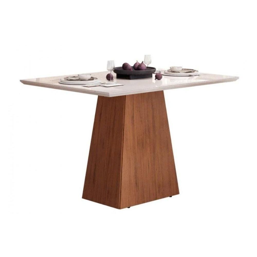 Mesa Para Cozinha Dulce Com Tampo Madeirado Vidro Reto 120x90cm Freijó Off White Dj Móveis - 1