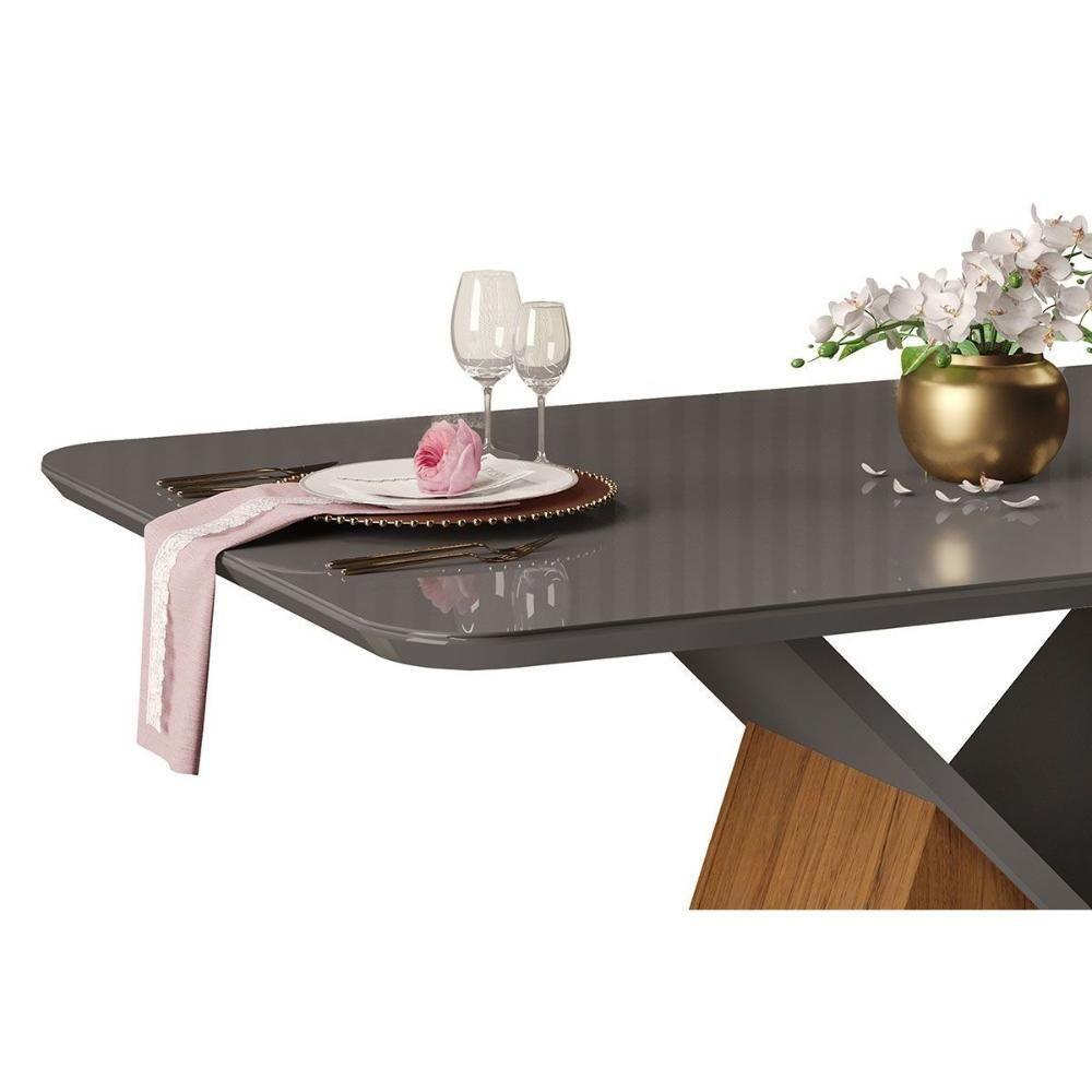 Mesa Para Cozinha Argo Com Tampo Madeirado Com Vidro Curvo 136x90cm Cedro Off White Dj Móveis - 2