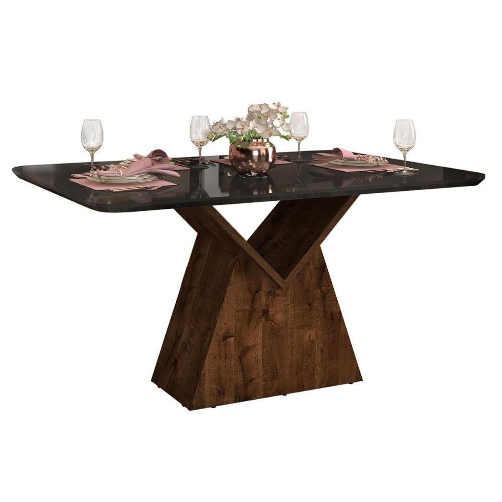 Mesa Para Cozinha Argo Com Tampo Madeirado Com Vidro Curvo 136x90cm Cedro Off White Dj Móveis - 6