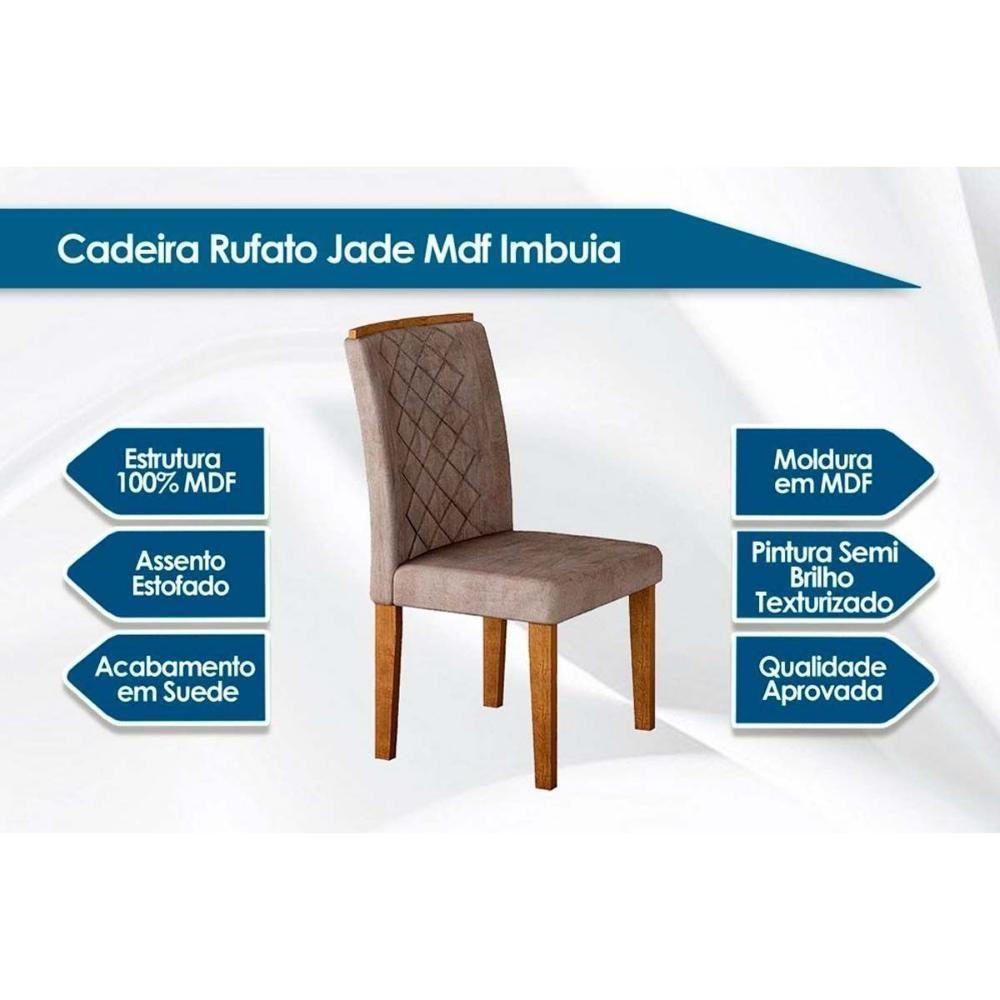 Conjunto Mesa Sala Jantar Londrina Tampo Madeirado Com Vidro 120x80cm E 4 Cadeiras Jade Imbuia Grafite Rufato - 2