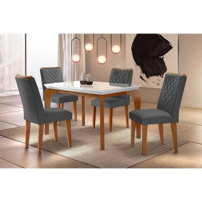 Conjunto Mesa Sala Jantar Londrina Tampo Madeirado Com Vidro 120x80cm E 4 Cadeiras Jade Imbuia Grafite Rufato