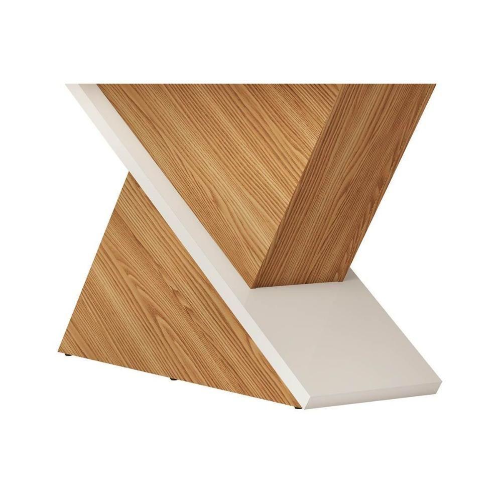 Mesa Para Cozinha Zafira Com Tampo Madeirado Com Vidro Curvo 200x100cm Freijó Off White Dj Móveis - 5