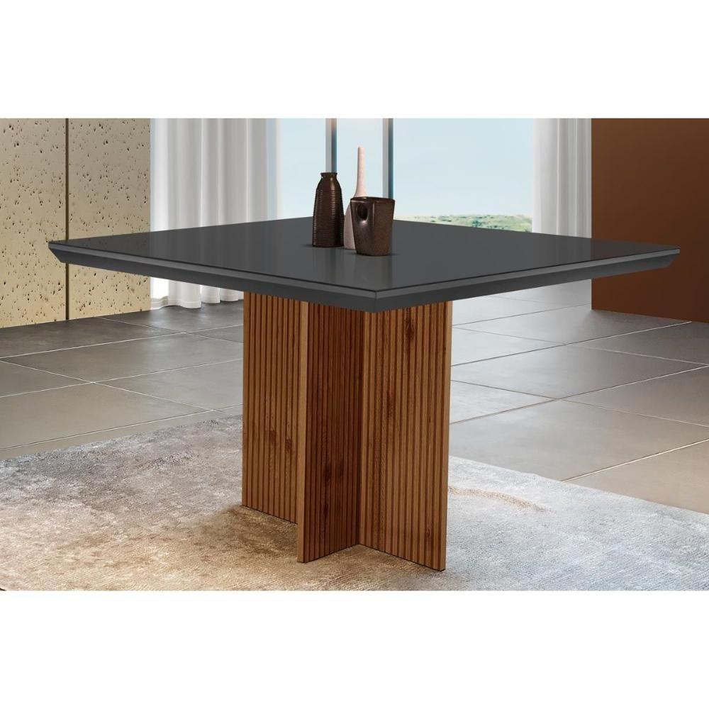 Mesa Para Cozinha Berlim Com Tampo 90x90cm Madeirado Vidro Canto Curvo Imbuia Ripado 3d Grafite Rufato - 1