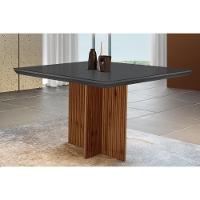 Mesa Para Cozinha Berlim Com Tampo 90x90cm Madeirado Vidro Canto Curvo Imbuia Ripado 3d Grafite Rufato - 1