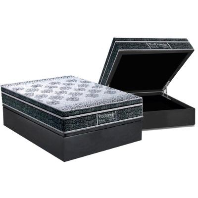 Cama Box Baú Casal: Colchão Molas Bonnel Probel Ensacadas Prodormir Springs Black + Base Crc Suede Gray (138x188)