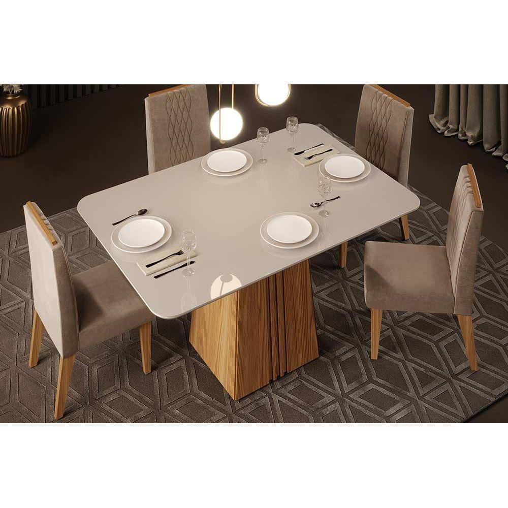 Mesa Para Cozinha Italia Com Tampo Madeirado Com Vidro 120x90cm Cedro Off White Dj Móveis - 5