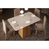 Mesa Para Cozinha Italia Com Tampo Madeirado Com Vidro 120x90cm Cedro Off White Dj Móveis - 5