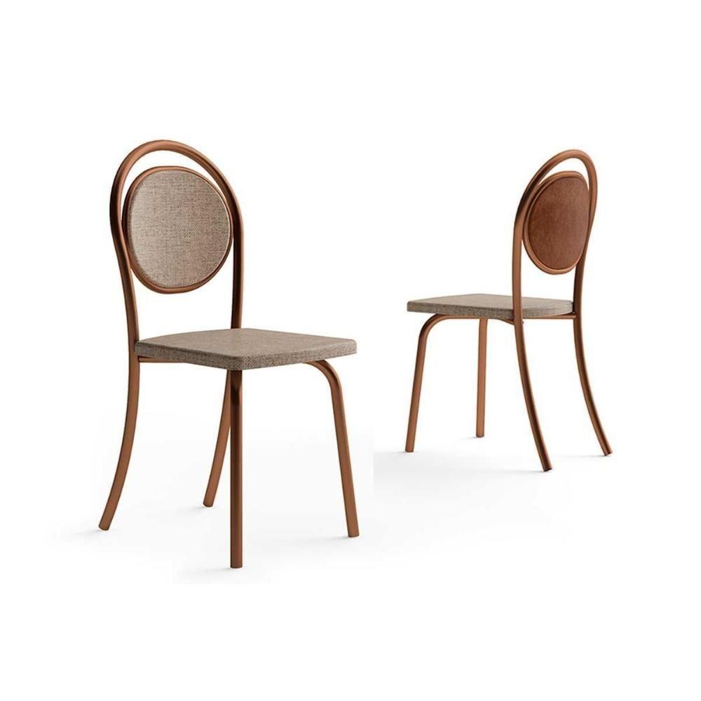 Kit 2 Cadeiras Sala Jantar 1738 Aço 2 Uni Rose Linho Areia Courano Caramelo Carraro - 1