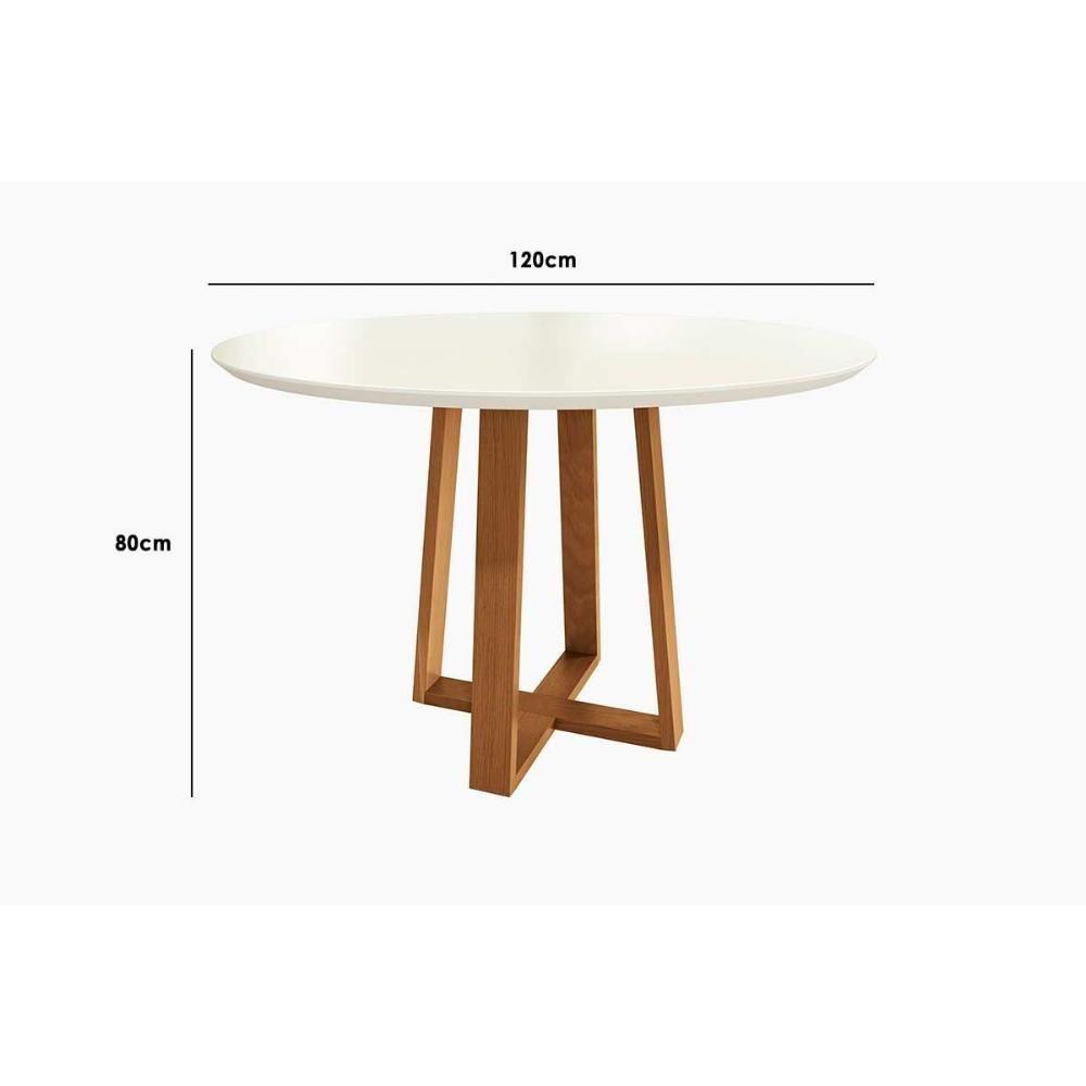 Mesa Multiuso Cozinha Elma Madeira Maciça Com Tampo Madeirado Com Vidro 120x120cm Carvalho Off White Kappesberg - 2