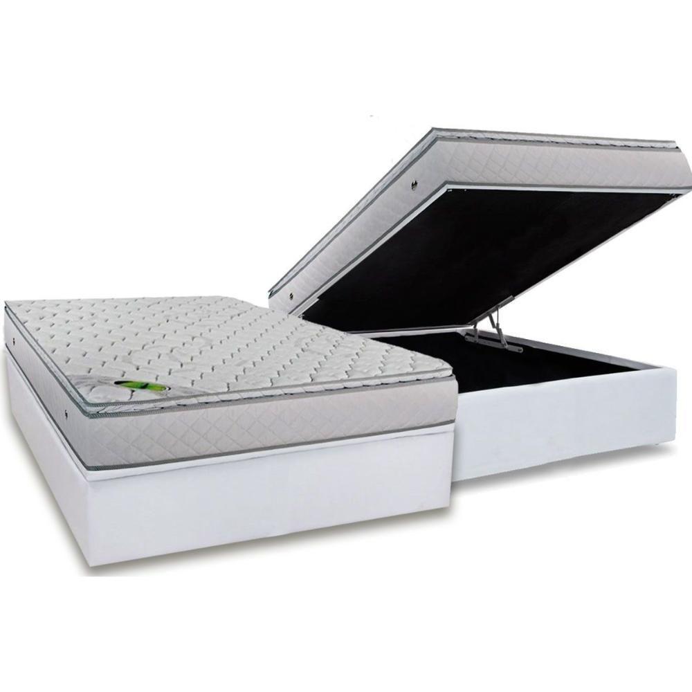 Cama Box Baú Casal: Colchão Molas Masterpocket Ensacadas Luckspuma Luck + Base Crc Courano White (138x188) - 1