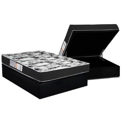 Conjunto Box Baú Casal: Colchão Molas Luckspuma D28 Celebrity Black + Base Crc Suede Black (138x188)