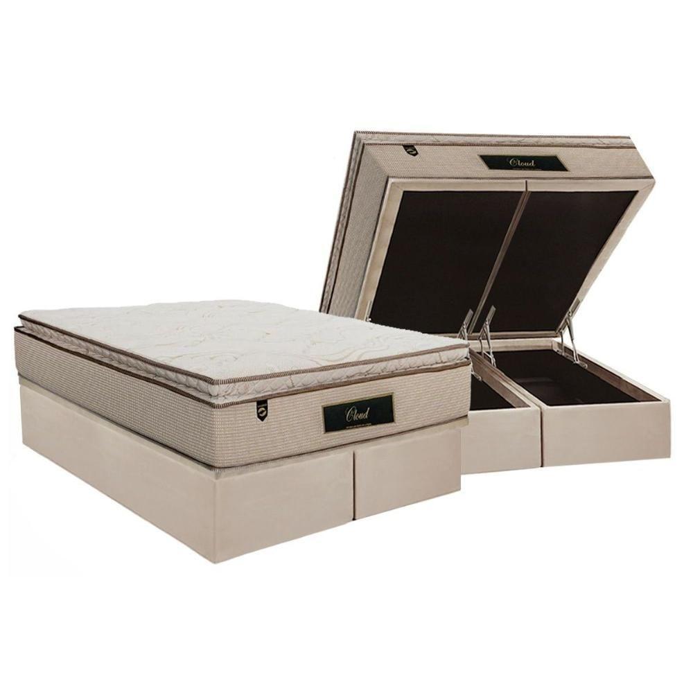 Cama Box Baú Queen: Colchão Molas Masterpocket Ensacadas Luckspuma Cloud + Base Crc Suede Clean (158x198) - 1