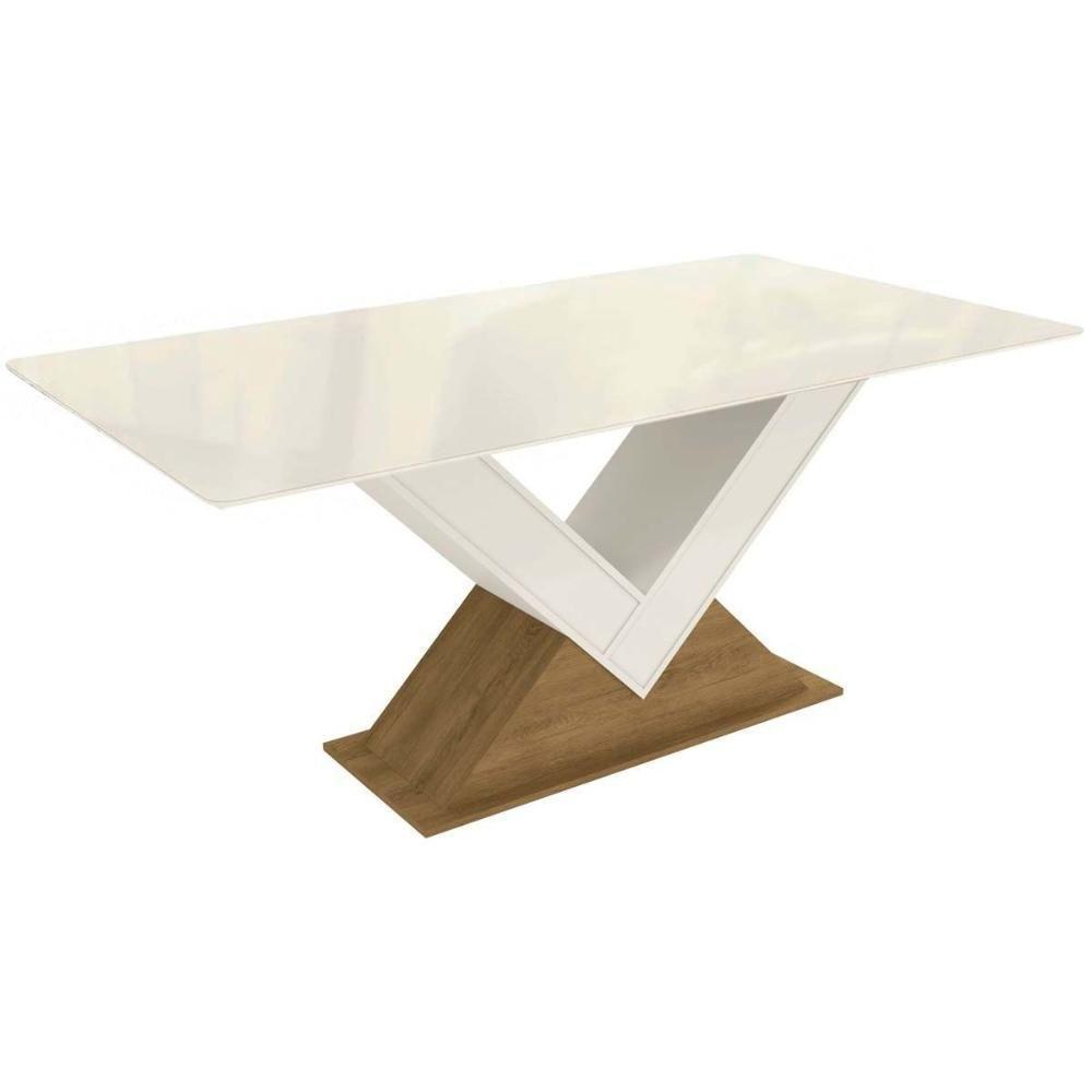 Mesa Multiuso Cozinha Amora Com Tampo Madeirado Com Vidro 160x90cm Freijó Off White Kappesberg - 1