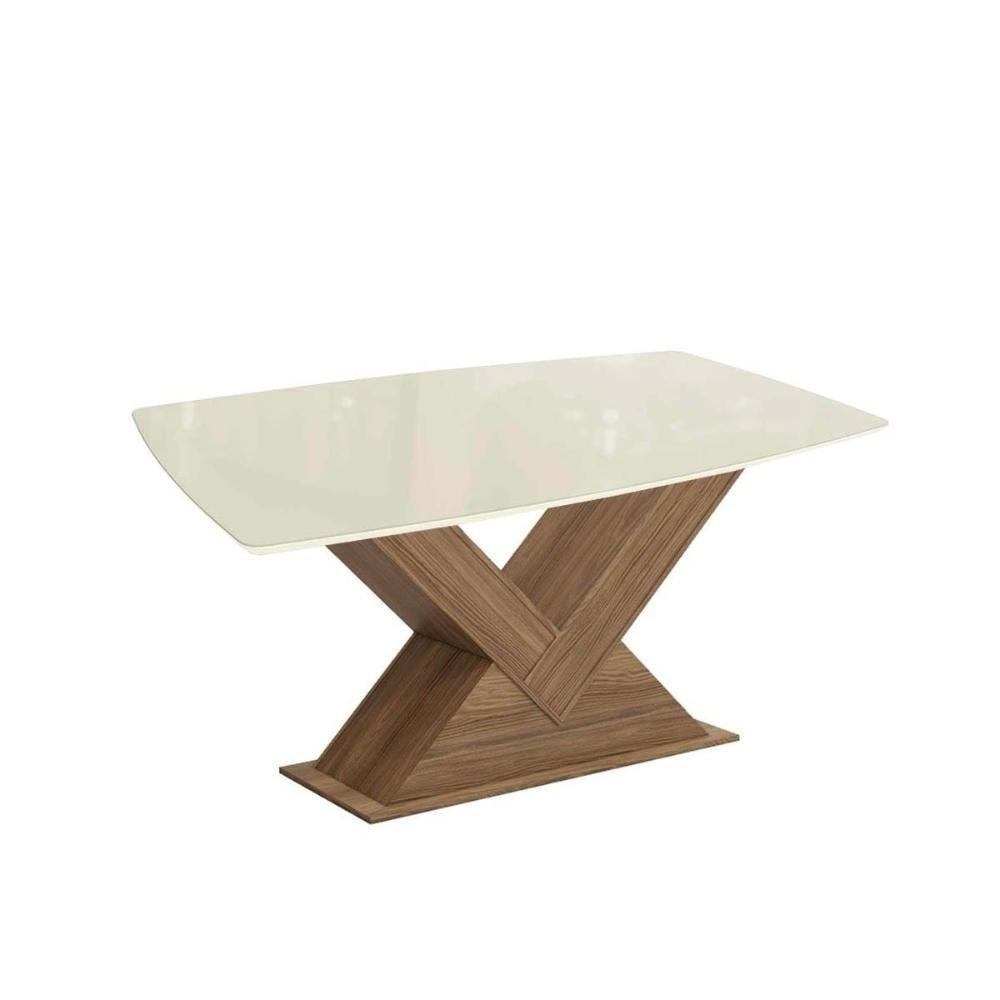 Mesa Multiuso Cozinha Amora Com Tampo Madeirado Com Vidro 90x170cm Nogueira Off White Vidro Off White Kappesberg - 1
