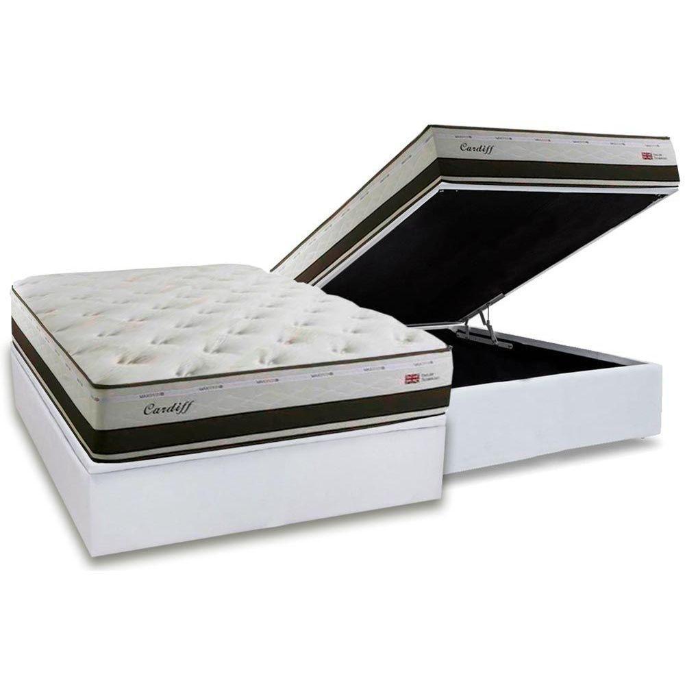 Cama Box Baú Casal: Colchão Molas Masterpocket Ensacadas Herval Maxspring Cardiff + Base Crc Courano White (138x188) - 1