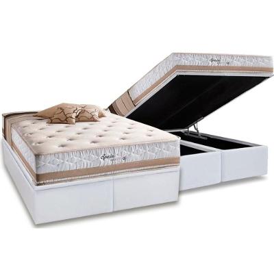 Cama Box Baú King: Colchão Molas Masterpocket Ensacadas Herval Maxspring Spain + Base Crc Courano White (193x203)