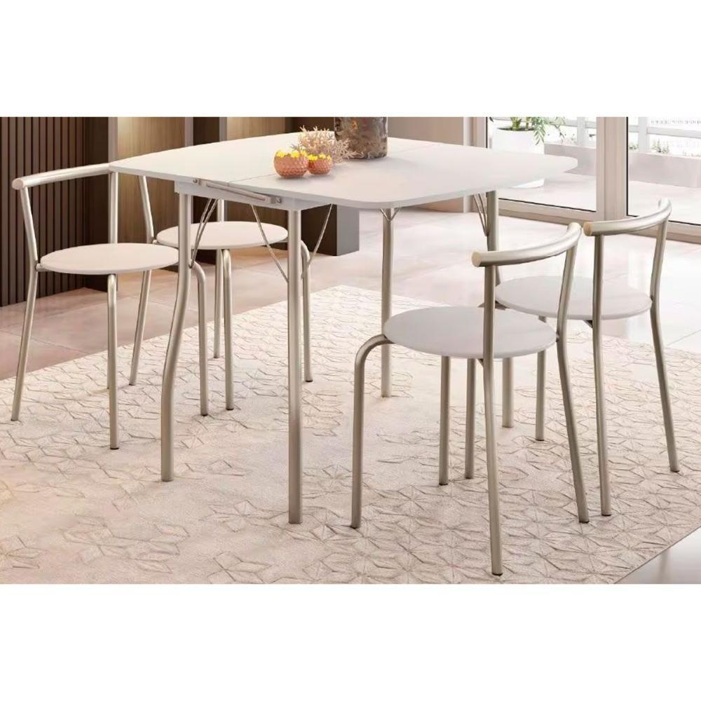 Conjunto Mesa De Cozinha Dobrável E 4 Banquetas 105 Prata Branco Prata Branco Carraro - 1