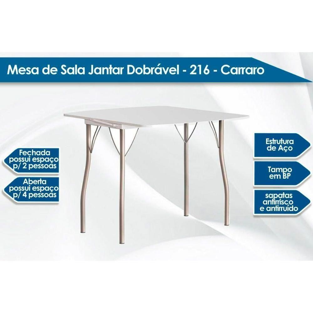 Conjunto Mesa De Cozinha Dobrável E 4 Banquetas 105 Prata Branco Prata Branco Carraro - 6