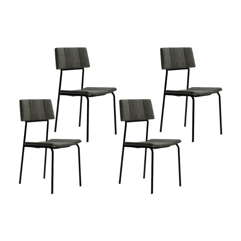 Kit 4 Cadeiras Sala Jantar Lou 1742 4 Uni Preto Linho Grafite Carraro - 1