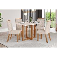 Conjunto Mesa De Cozinha Natalí Com Tampo Madeirado 120x80cm E 4 Cadeiras Vita Nature Off White Linho Bege Henn - 1