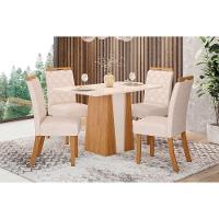 Conjunto Mesa De Cozinha Orus Com Tampo Madeirado 120x80cm E 4 Cadeiras Bella Nature Off White Linho Bege Henn - 1