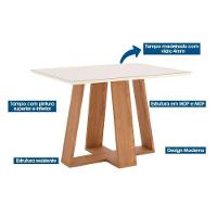 Conjunto Mesa De Cozinha Lins Com Tampo Reto Madeirado Com Vidro 120x80cm E 4 Cadeiras Malu Nature Linho Henn - 5